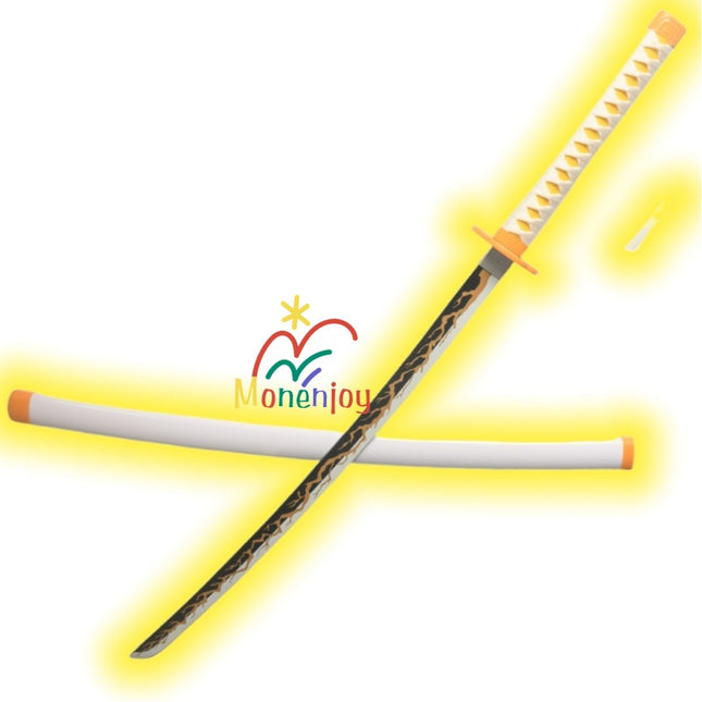 Monenjoy Demon Slayer: Kimetsu no Yaiba Zenitsu Agatsuma Taisho Era Nichirin Sword Kaigaku 104cm Demon Slayer Swordsman Weapon Model Japanese Sword Mist Pillar Kimetsu no Yaiba Samurai Swordsman Halloween 