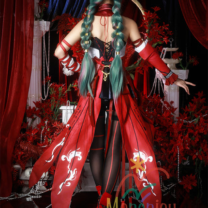 Monenjoy　鳴潮 フローヴァ コスプレ衣装　イベント　赤色　ワンピース 　3d樹脂製パーツ　ジャカード生地　ウィッグ　サンダル追加　コスチュームGS1927