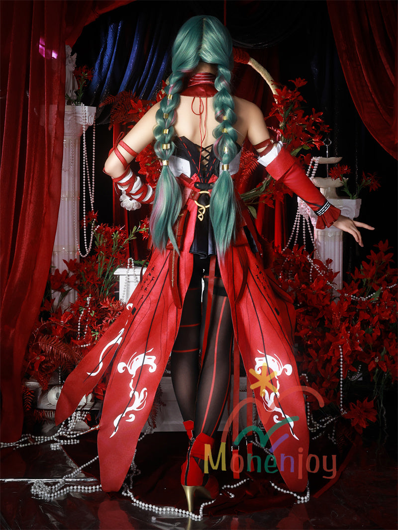 Monenjoy　鳴潮 フローヴァ コスプレ衣装　イベント　赤色　ワンピース 　3d樹脂製パーツ　ジャカード生地　ウィッグ　サンダル追加　コスチュームGS1927