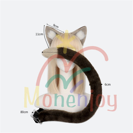 Monenjoy 原神 リネット ふわふわ　耳飾り＋尻尾　可愛い　萌えグッズ　猫耳 きつね耳　コスプレ道具　アクセサリー　