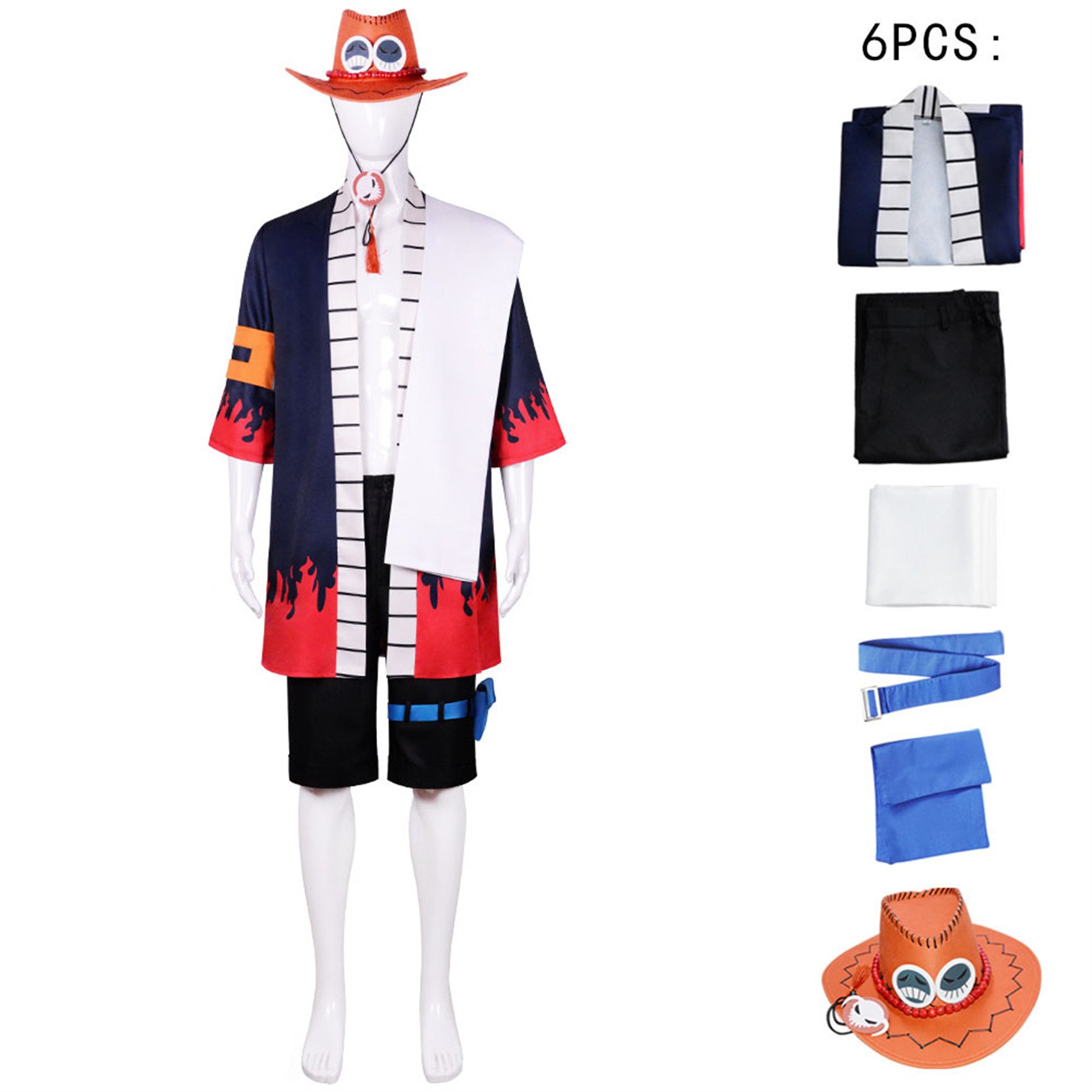 Monenjoy ONEPIECE 火拳のエース 帽子付　白ひげ海賊団 超新星編 衣装 ユニフォーム コスチューム　少年漫画　COS　ハロウィン　舞台衣装　学園祭　クリスマス　イベント - Monenjoy