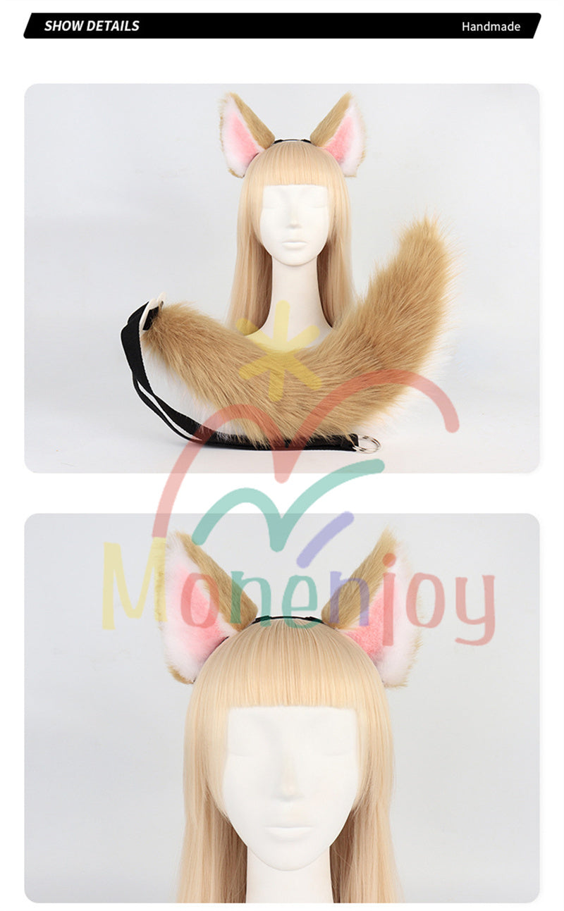 Monenjoy 原神 ゴロー ふわふわ　耳飾り＋尻尾　可愛い　萌えグッズ　猫耳 きつね耳　コスプレ道具　アクセサリー　 - Monenjoy