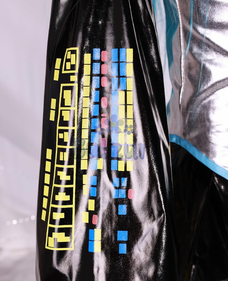 Monenjoy 初音ミク コスプレ衣装 グレー miku 公式コスチューム  ウィッグ付き 髪飾り ヘッドホン 合皮 レザー タトゥーシール 大人 歌姫 舞台服 コスチュームセット 可愛い おしゃれ