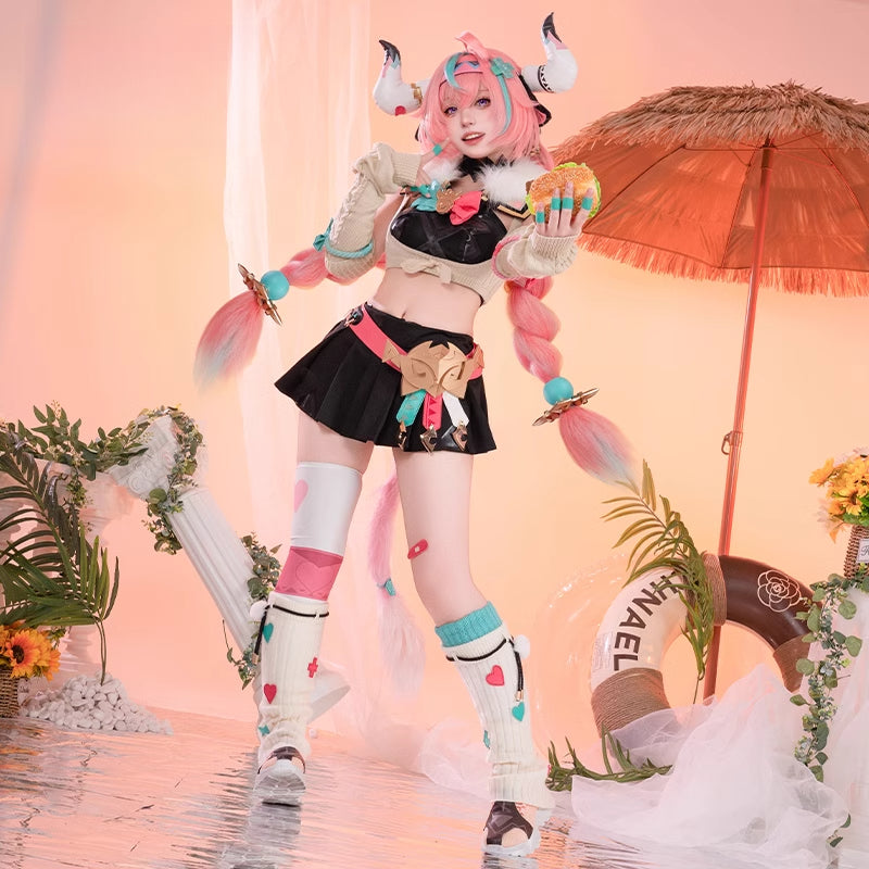 Monenjoy 原神 ヴァレサ　コスプレ衣装　髪飾り＋耳飾り付き　コスチューム　ニットアームガード　マスク＋角＋尻尾付　腿カバー付　アクセサリー　豪華衣装　イベント　仮装 - Monenjoy