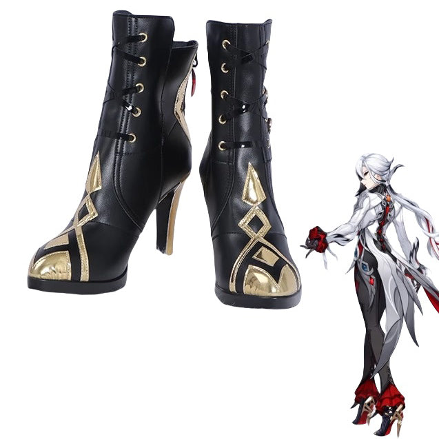 Monenjoy 原神 アルレッキーノ(召使) 靴　コスプレ道具　スパッツブーツ　デザイン　オーダーメイド - Monenjoy