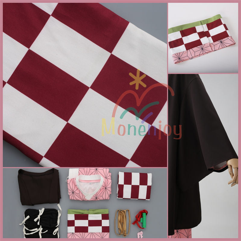 Monenjoy　鬼滅の刃 竈門 禰󠄀豆子　コスプレ衣装　和服　かまど ねずこ　コスチューム　 口枷付き　ハロウィン　クリスマス