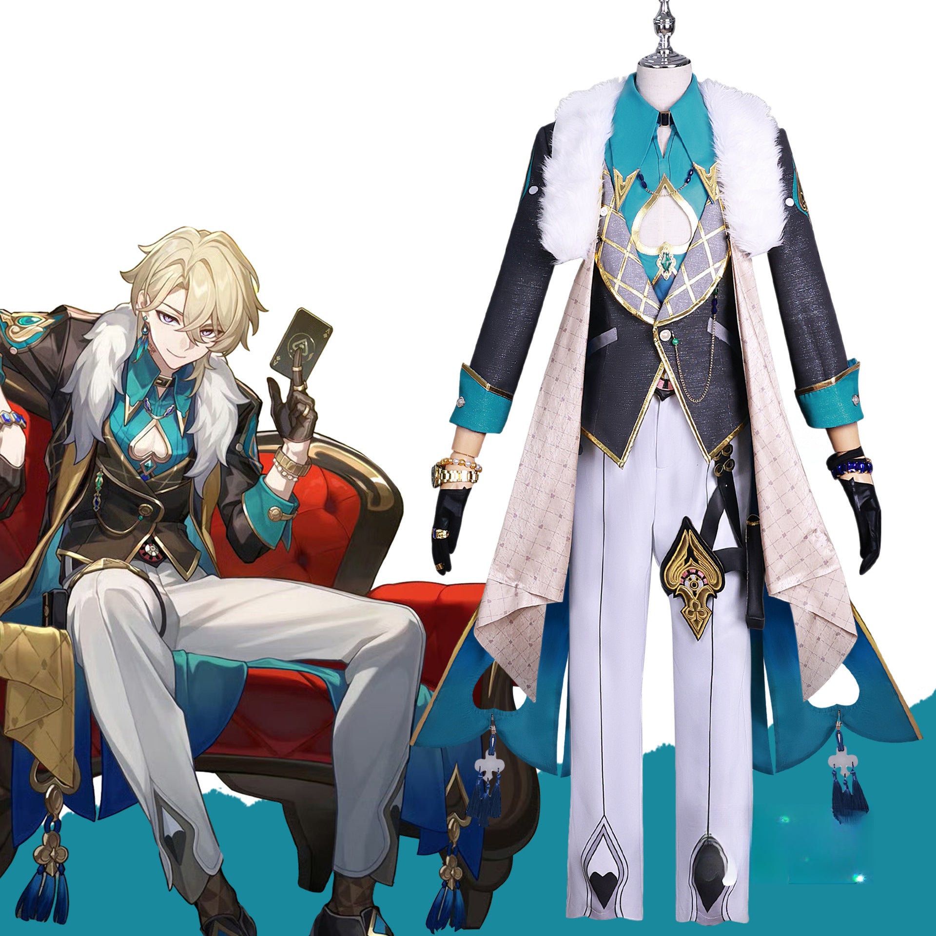 Monenjoy 崩壊スターレイル アベンチュリン コスプレ衣装　眼鏡＋指輪＋腕時計+タトゥーシール付　コイン道具3枚贈り　イベント　博戯の砂金石　仮装　ハロウィン - Monenjoy