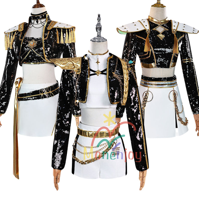 Monenjoy KPOP Girls! Demon Hunters Rumi Mila Zoe Cosplay Costume Stage Clothes Black Sparkly Live Clothes KPop Demon Hunters