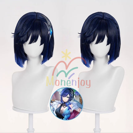Monenjoy Genshin Impact Yelan Cosplay Wig, วิกผมชุดใหม่ของ Yelan "Tranquil Feast", 37 ซม., งานอีเวนต์ 