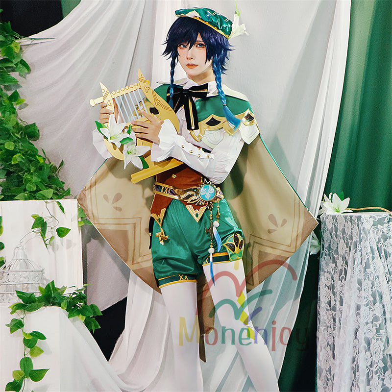 Monenjoy　原神 ウェンティ　コスプレ衣装　Venti 　コスチューム　帽子付き　吟遊詩人  モンド　イベント　仮装　ハロウィン
