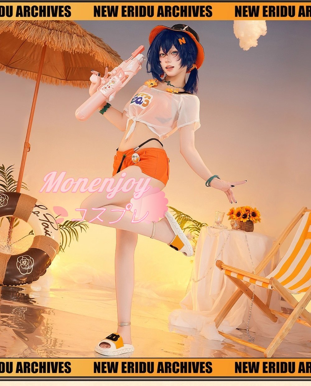 Monenjoy Zenzero Rin Summer Blue Sky Cosplay Costume Hat + Earrings Swimsuit Costume Set Stylish Goods Stylish Anime Cosplay 
