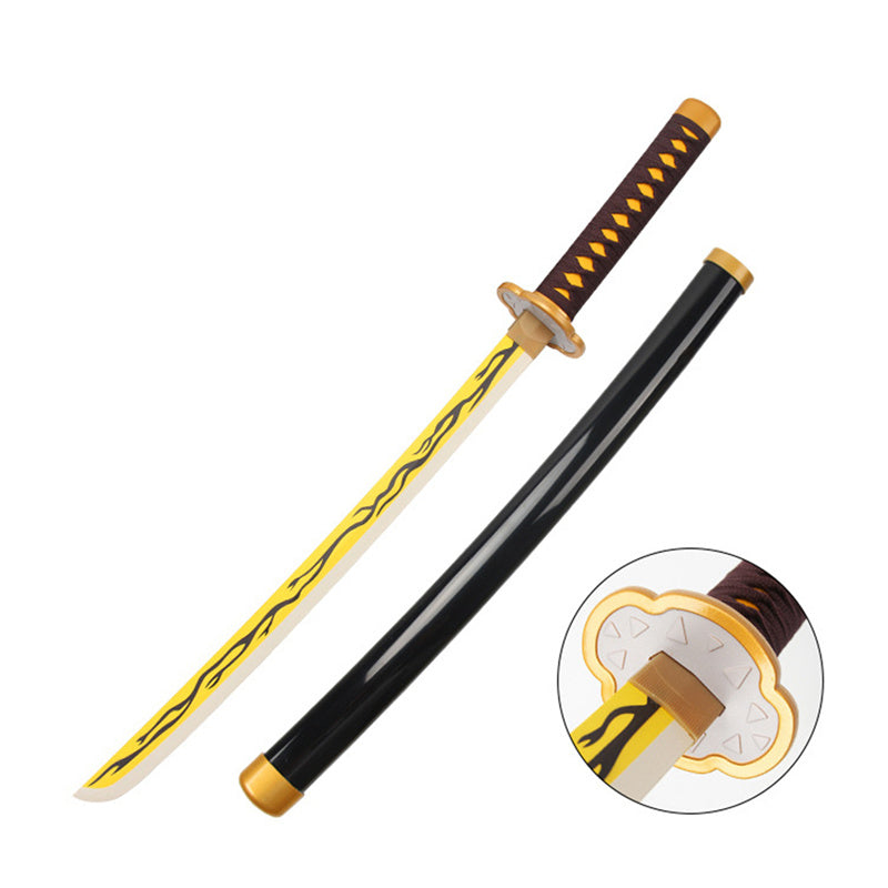 Monenjoy 鬼滅の刃 日輪刀 鬼狩り 我妻 善逸 77cm　グッズ 剣戟奇譚 竈門 和風 大正時代 子供用 コスプレ 舞台 おもちゃ 木 イベント 祭り - Monenjoy