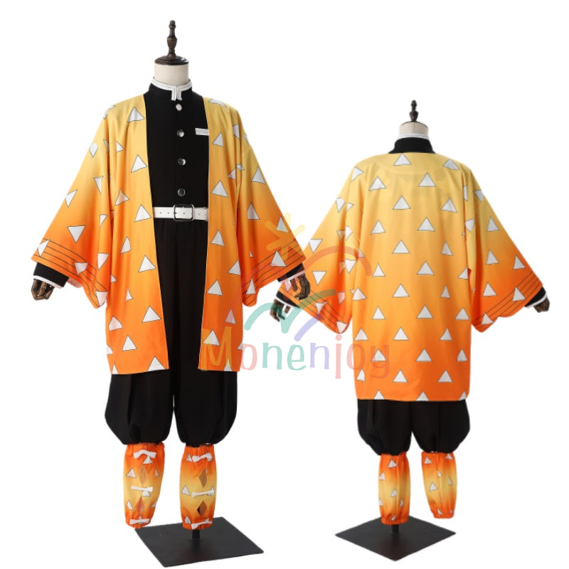 Monenjoy 鬼滅の刃   我妻 善逸 コスプレ衣装　イベント　きめつのやいば  隊服  鬼殺隊剣士　黄色　鱗文様の羽織