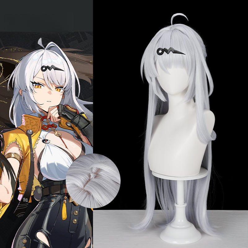 Monenjoy ゼンゼロ イーシェン 儀玄 コスプレ ウィッグ　カツラ　白色　ンレスゾーンゼロ　つげ毛　85cm　 - Monenjoy