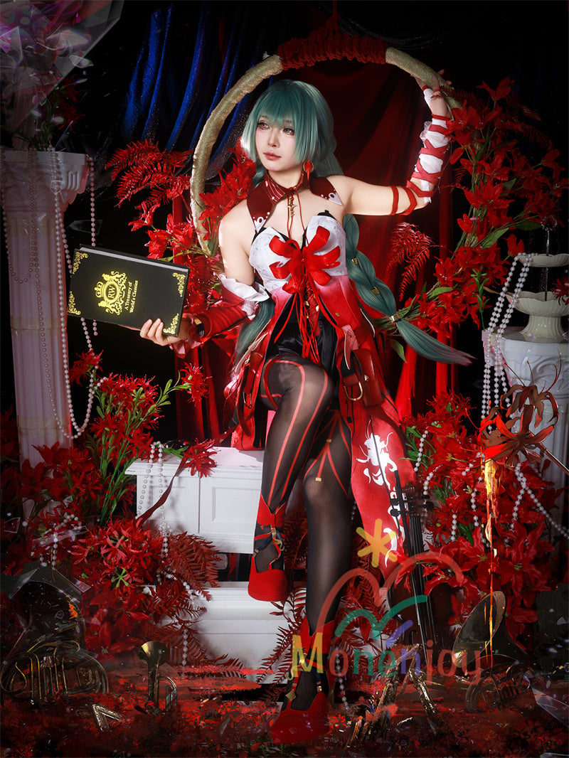 Monenjoy　鳴潮 フローヴァ コスプレ衣装　イベント　赤色　ワンピース 　3d樹脂製パーツ　ジャカード生地　ウィッグ　サンダル追加　コスチュームGS1927