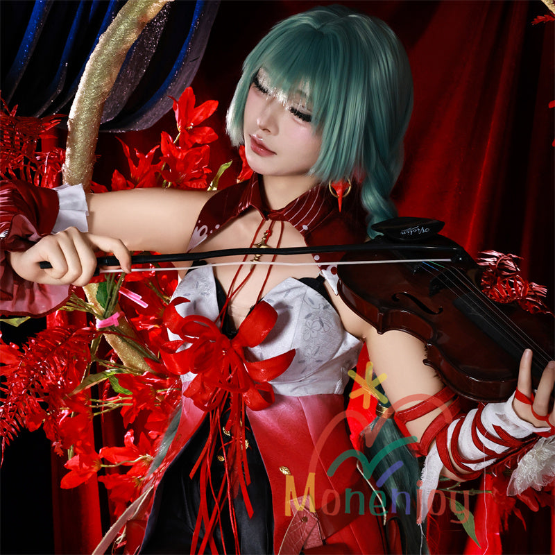 Monenjoy　鳴潮 フローヴァ コスプレ衣装　イベント　赤色　ワンピース 　3d樹脂製パーツ　ジャカード生地　ウィッグ　サンダル追加　コスチュームGS1927