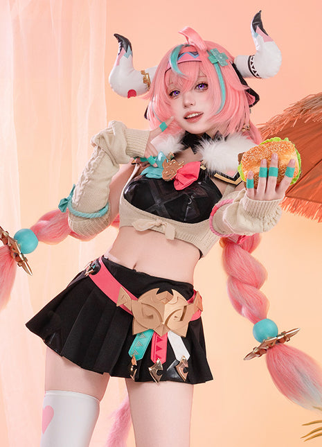 Monenjoy 原神 ヴァレサ　コスプレ衣装　髪飾り＋耳飾り付き　コスチューム　ニットアームガード　マスク＋角＋尻尾付　腿カバー付　アクセサリー　豪華衣装　イベント　仮装 - Monenjoy