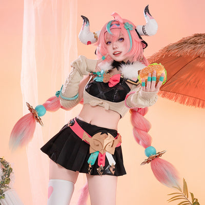 Monenjoy 原神 ヴァレサ　コスプレ衣装　髪飾り＋耳飾り付き　コスチューム　ニットアームガード　マスク＋角＋尻尾付　腿カバー付　アクセサリー　豪華衣装　イベント　仮装 - Monenjoy