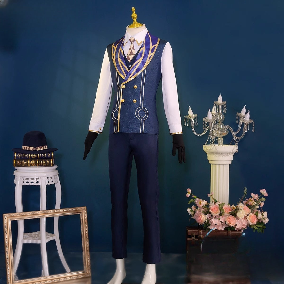 Monenjoy 崩壊スターレイル アベンチュリン コスプレ衣装　礼服　スーツ　帽子＋イヤリング＋タトゥーシール付　コイン道具3枚贈り　イベント　博戯の砂金石　仮装　ハロウィン - Monenjoy