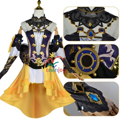 原神ナヴィア コスプレ衣装　立体3d樹脂装飾＋帽子付属　高弾性マットレザー採用｜MONENJOY   - Monenjoy