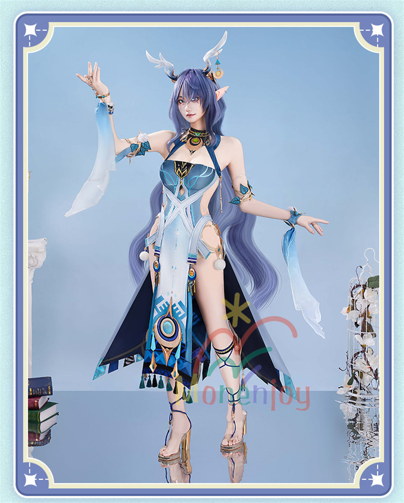 Monenjoy　原神　ラウマ　コスプレ衣装　 Lauma 　3d樹脂製髪飾り追加　ナド・クライ 　イベント　霜月の子 白銀の鹿座 　コスチュームgs1915