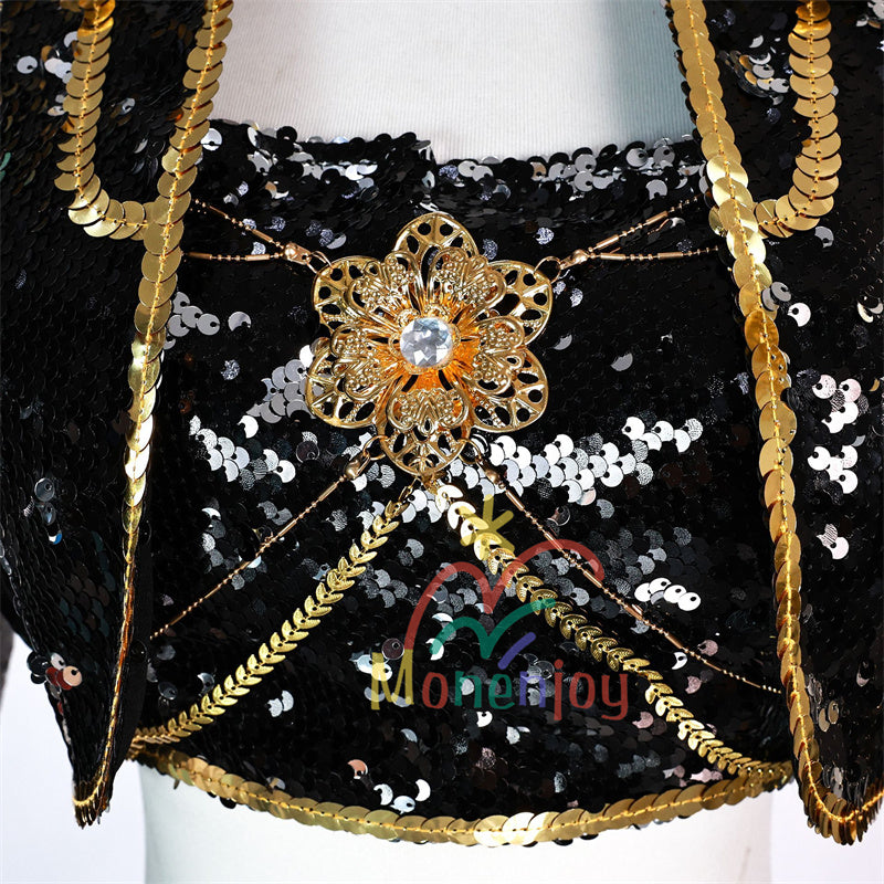 Monenjoy KPOP Girls! Demon Hunters Rumi Mila Zoe Cosplay Costume Stage Clothes Black Sparkly Live Clothes KPop Demon Hunters