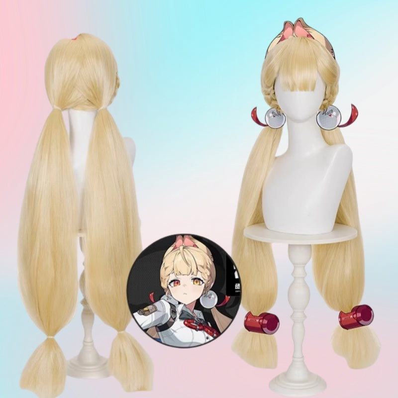 Monenjoy ゼンレゼンレスゾーンゼロ　アリス　 コスプレウィッグ　90㎝　ゼンゼロ　怪啖屋　黄色　アリス・タイムフィールド　ウィッグ