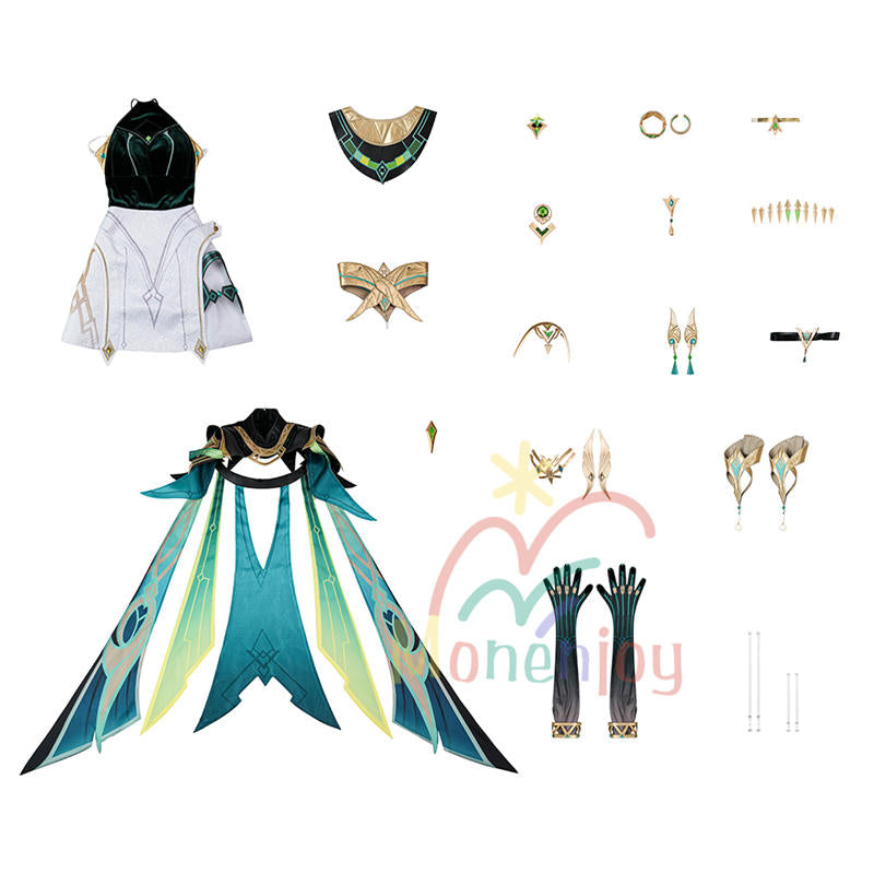 Monenjoy 原神 ネフェル コスプレ衣装　Nefer 　ベルベット生地 3d樹脂製パーツ　ナドクライ / 秘聞の館　コスチューム　耳飾り付