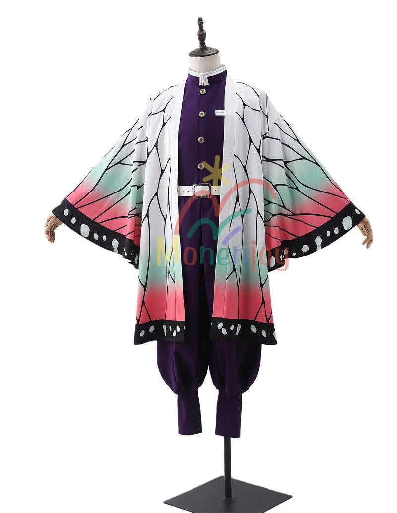 Monenjoy 鬼滅の刃 胡蝶 しのぶ コスプレ衣装　蟲柱　こちょう しのぶ　刺繍柄　隊士服　ウィッグ追加　コスチューム　イベント　ハロウィン　クリスマス