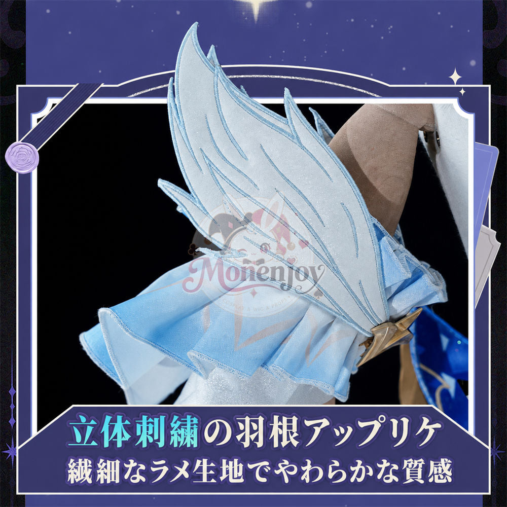 限定特典　Monenjoy 原神 オデット（Odette）コスプレ衣装 合金製パーツ＋サテン生地　背面パーツは発光＆回転対応 Monenjoy