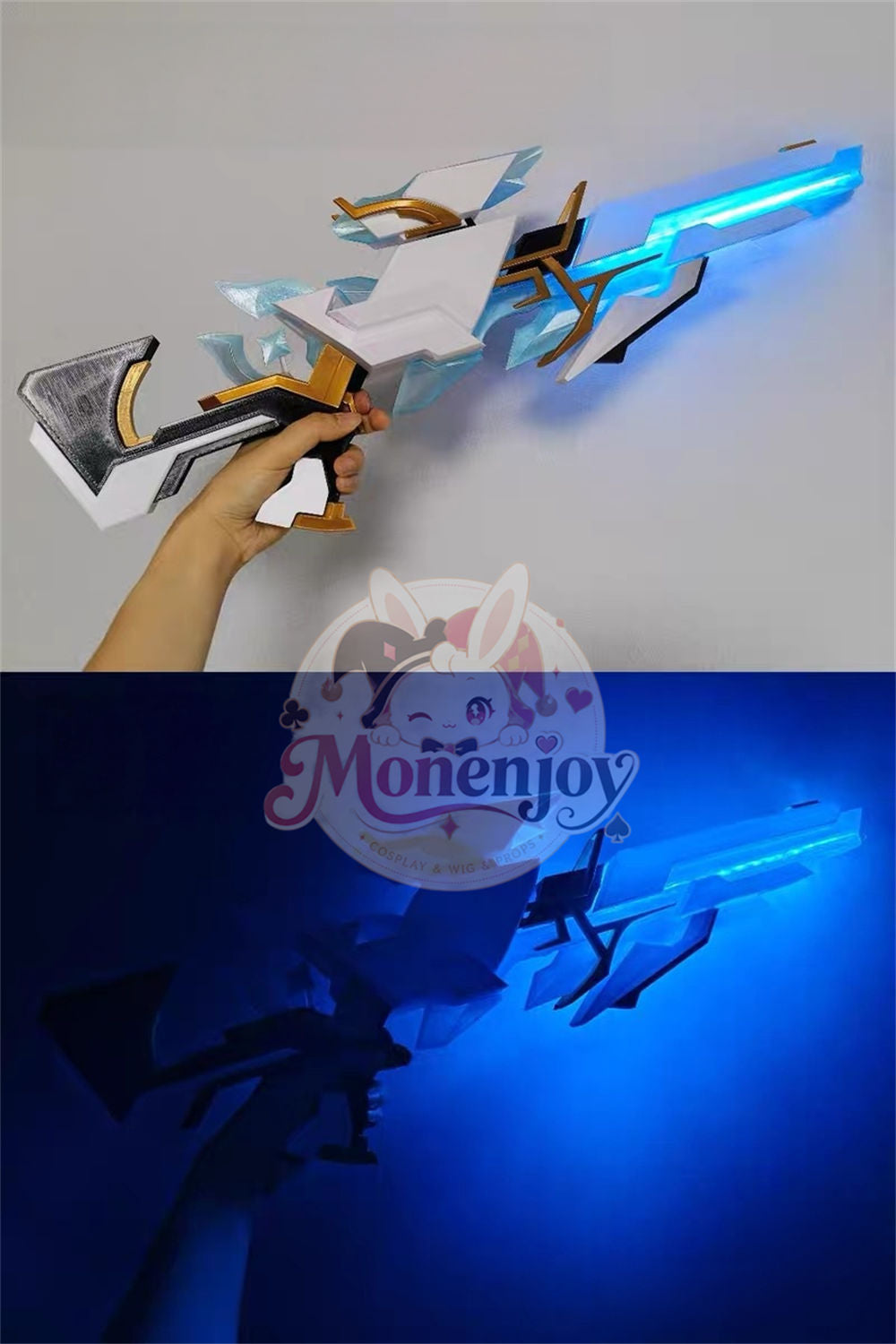 Monenjoy 原神 スネージナヤ 　シャタナヤの蒼銀 闇域の銃モデル　発光対応　コスプレ道具　70*25cm　PLA材質　銃モデル　武器モデル　イベント舞台対応