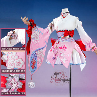 Monenjoy　崩壊スターレイル 緋英の新コスチューム「月待つ花時」 和服風　桜ピンク色　コスチューム　金属製パーツ　刺繍柄　豪華生地 MONENJOY