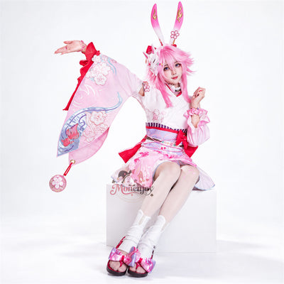 Monenjoy　崩壊スターレイル 緋英の新コスチューム「月待つ花時」 和服風　桜ピンク色　コスチューム　金属製パーツ　刺繍柄　豪華生地 MONENJOY